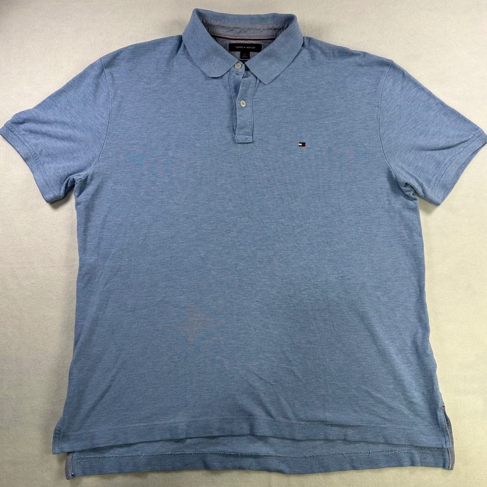Tommy Hilfiger Mens Blue Pique Cotton Short Sleeve Polo Shirt Classic Fit L